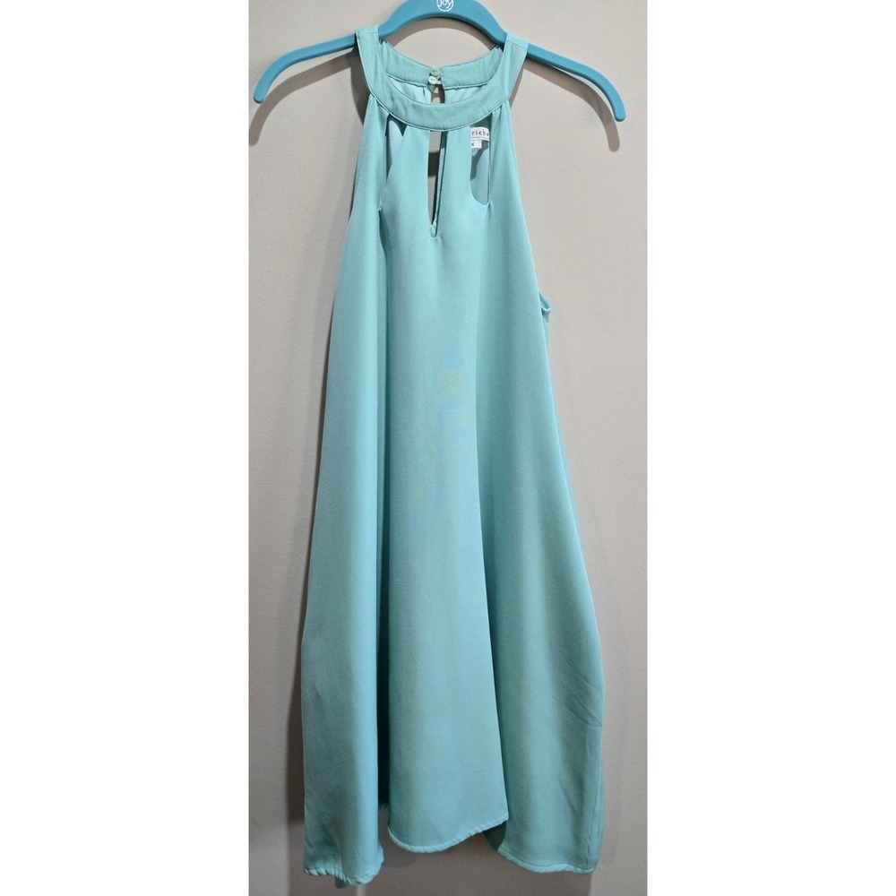 Love Riche Womens M Mint Green Aqua Swing Dress Keyhole Sleeveless Pockets Lined